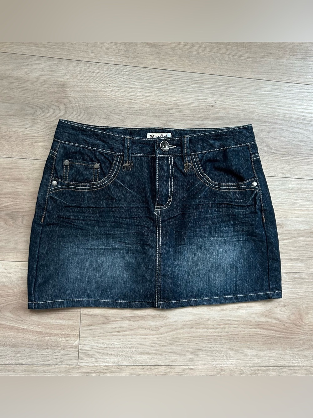 2011 Girls Mudd Dark Blue Denim Mini Skirt with Contrast Stitching